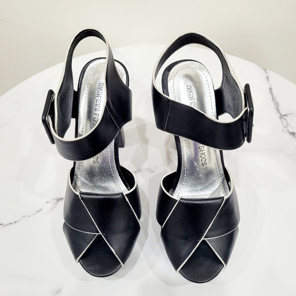 Vintage 90s Black & White Funky Style Heels Shoes US 6.5 - Picture 3 of 12